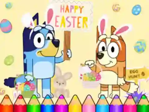 Spel Coloring Book: Bluey Happy Easter aanlyn