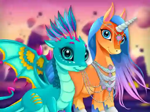 Spel Cute Unicorns And Dragons Puzzle aanlyn