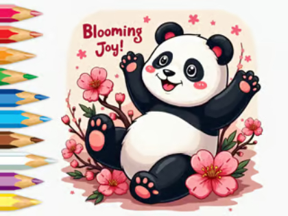 Spel Inkleurboek: Klein Panda Kersiebloeisels  aanlyn