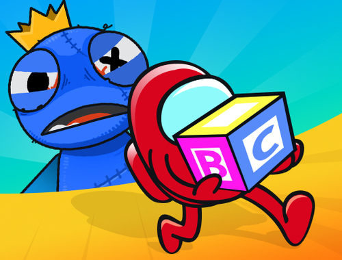 Spel Versteek en soek blou monster  aanlyn