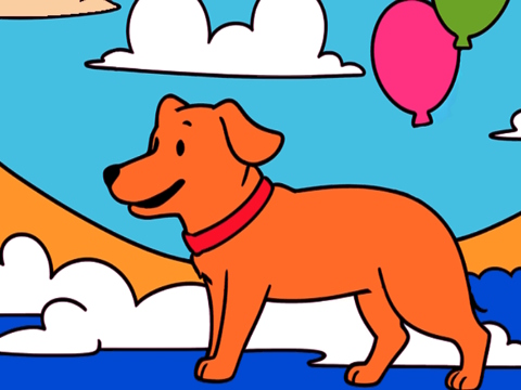 Spel Kleur volgens kode: Geel hond  aanlyn