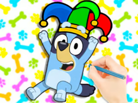 Spel Kleurboek: Clown Bluey  aanlyn